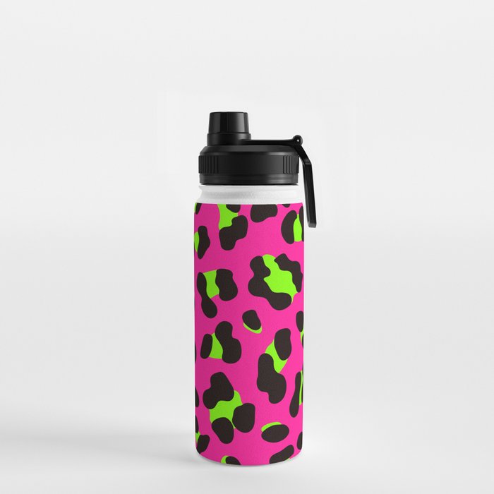 80s Neon Pink and Lime Green Leopard Water Bottle