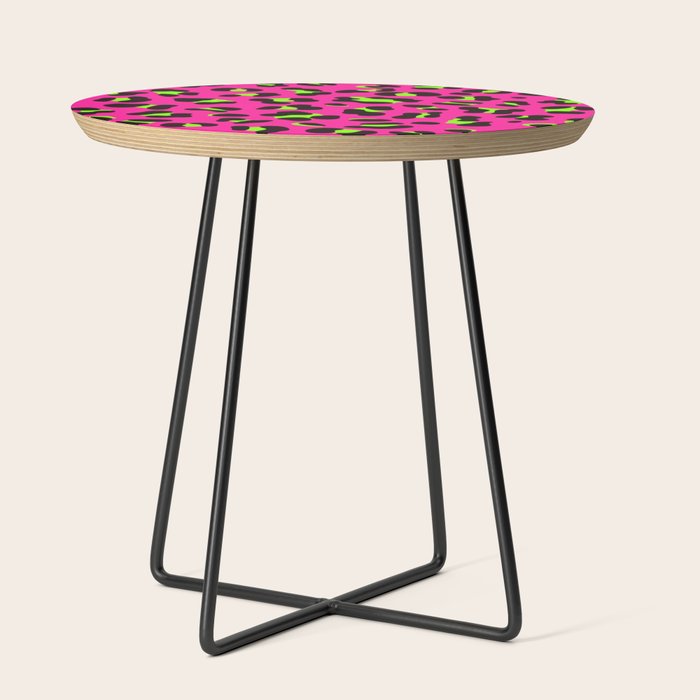 80s Neon Pink and Lime Green Leopard Side Table