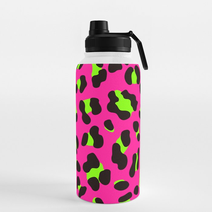 80s Neon Pink and Lime Green Leopard Water Bottle