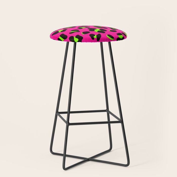 80s Neon Pink and Lime Green Leopard Stool