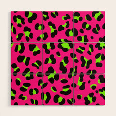 80s Neon Pink and Lime Green Leopard Wood Wall Art