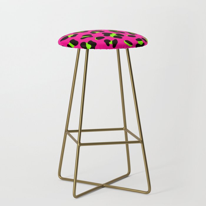80s Neon Pink and Lime Green Leopard Stool