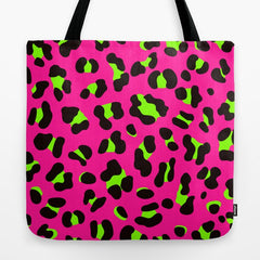 80s Neon Pink and Lime Green Leopard Tote Bag