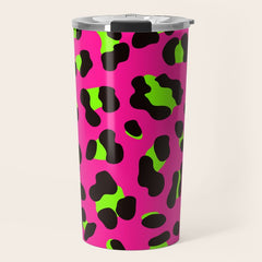 80s Neon Pink and Lime Green Leopard Travel Mug