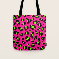 80s Neon Pink and Lime Green Leopard Tote Bag