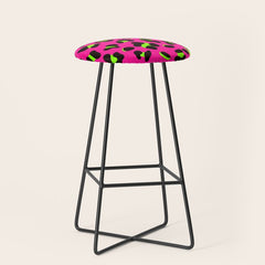 80s Neon Pink and Lime Green Leopard Stool