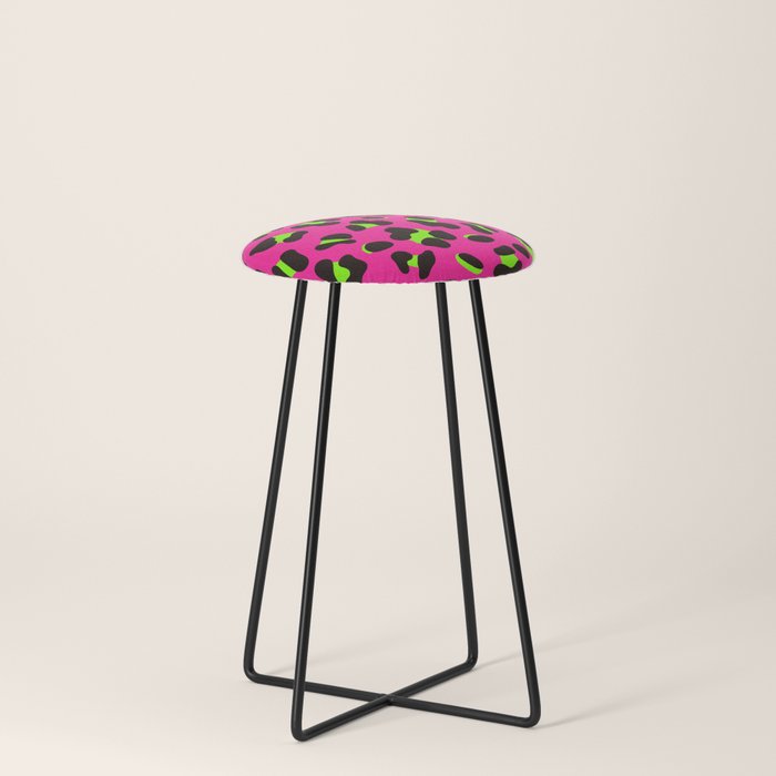 80s Neon Pink and Lime Green Leopard Stool