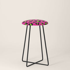 80s Neon Pink and Lime Green Leopard Stool