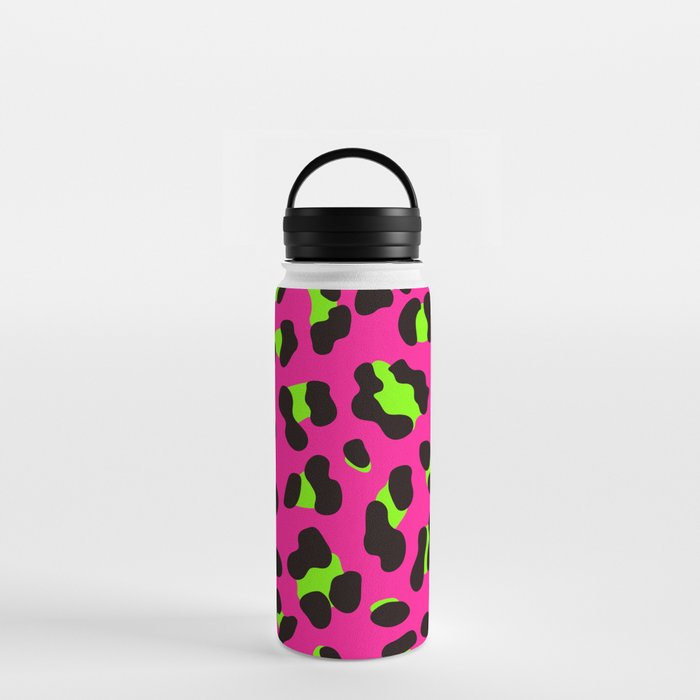 80s Neon Pink and Lime Green Leopard Water Bottle