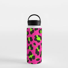 80s Neon Pink and Lime Green Leopard Water Bottle