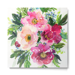 5 pink peonies in watercolor Metal Print