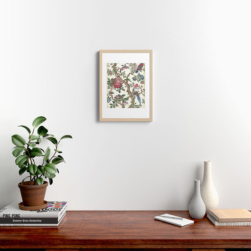 18th Century Chinoiserie Magpie Ivory Peony Garden Framed Art Print