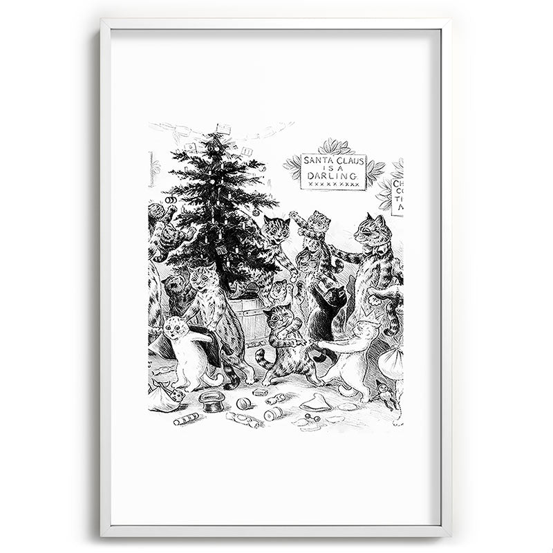 Cats Decorating The Christmas Tree' Vintage Cat Art by Louis Wain Framed Art Print