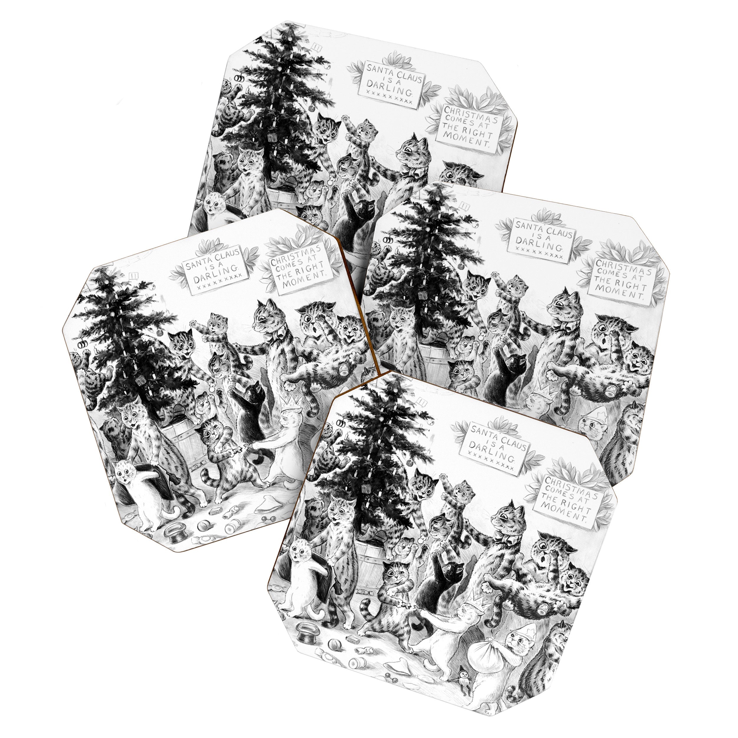 Cats Decorating The Christmas Tree' Vintage Cat Art by Louis Wain Coaster