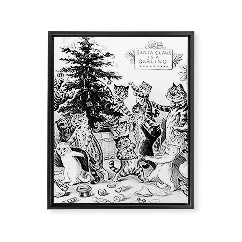 Cats Decorating The Christmas Tree' Vintage Cat Art by Louis Wain Framed Canvas Print