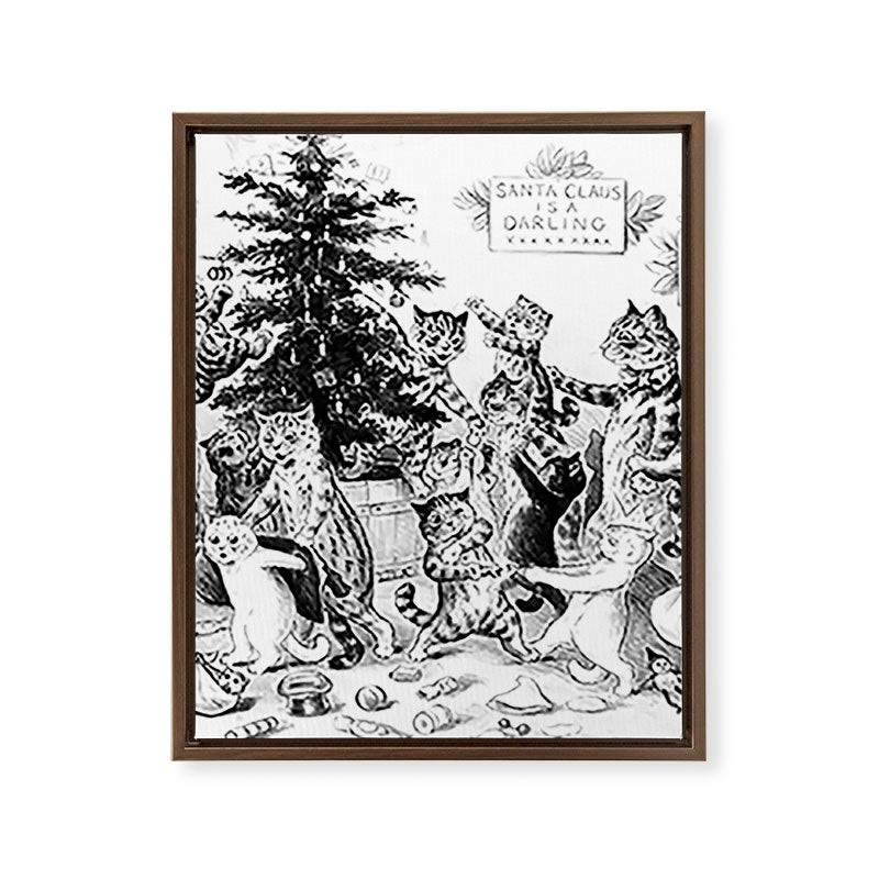 Cats Decorating The Christmas Tree' Vintage Cat Art by Louis Wain Framed Canvas Print