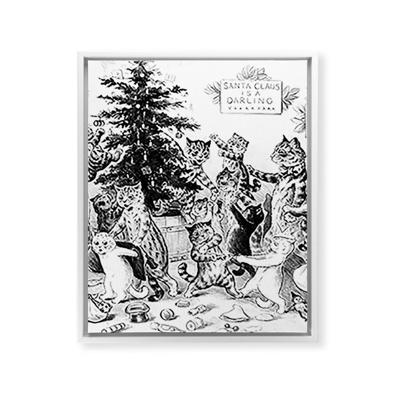 Cats Decorating The Christmas Tree' Vintage Cat Art by Louis Wain Framed Canvas Print