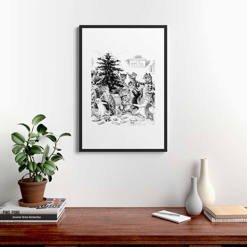 Cats Decorating The Christmas Tree' Vintage Cat Art by Louis Wain Framed Art Print