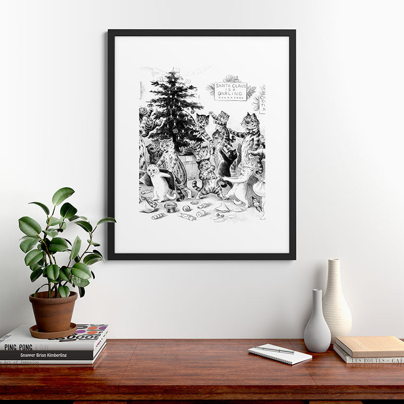 Cats Decorating The Christmas Tree' Vintage Cat Art by Louis Wain Framed Art Print