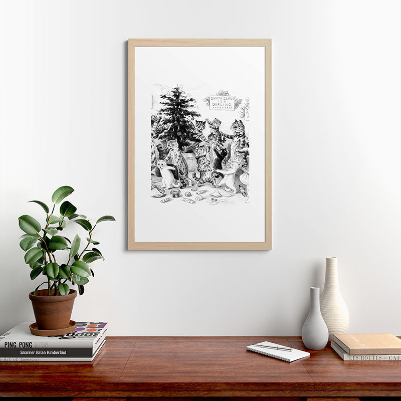 Cats Decorating The Christmas Tree' Vintage Cat Art by Louis Wain Framed Art Print