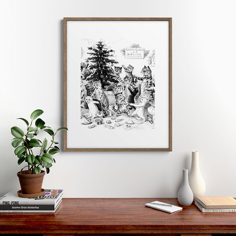 Cats Decorating The Christmas Tree' Vintage Cat Art by Louis Wain Framed Art Print