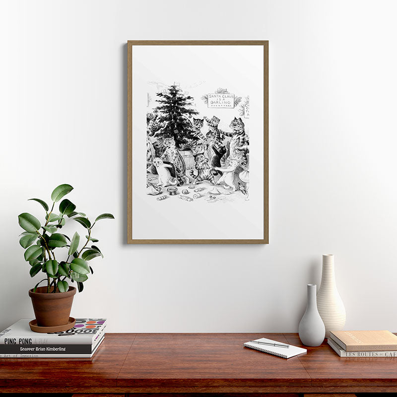 Cats Decorating The Christmas Tree' Vintage Cat Art by Louis Wain Framed Art Print