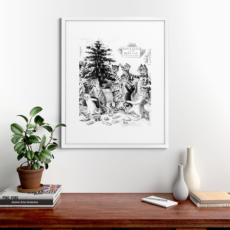 Cats Decorating The Christmas Tree' Vintage Cat Art by Louis Wain Framed Art Print