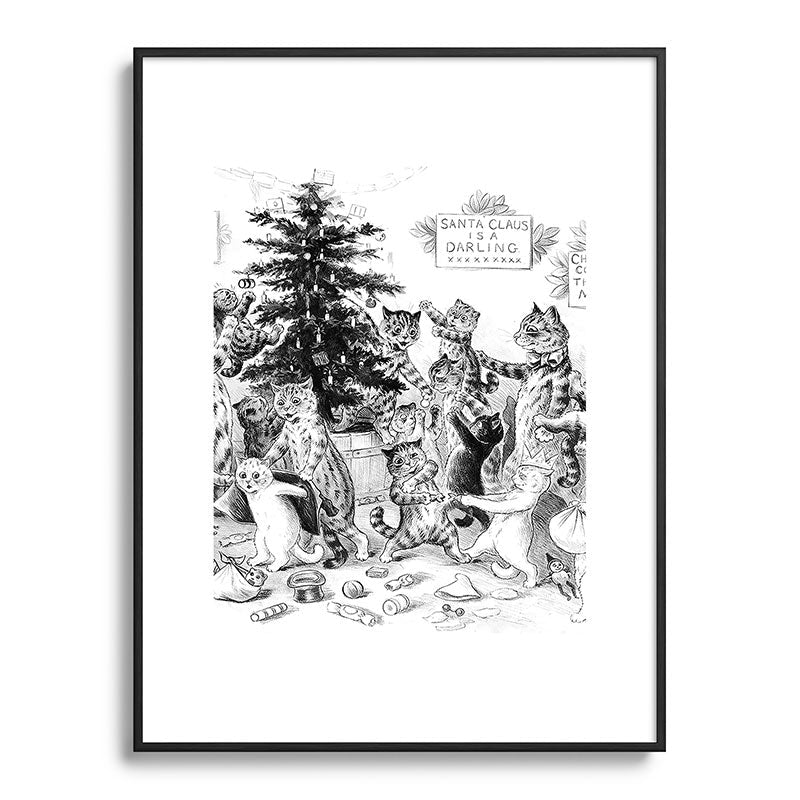 Cats Decorating The Christmas Tree' Vintage Cat Art by Louis Wain Framed Art Print