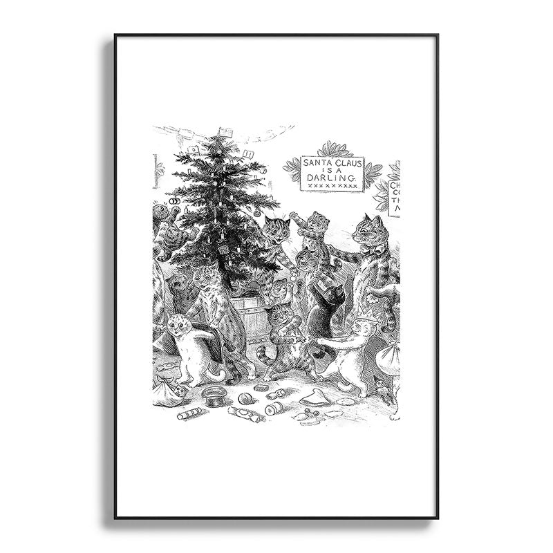 Cats Decorating The Christmas Tree' Vintage Cat Art by Louis Wain Framed Art Print