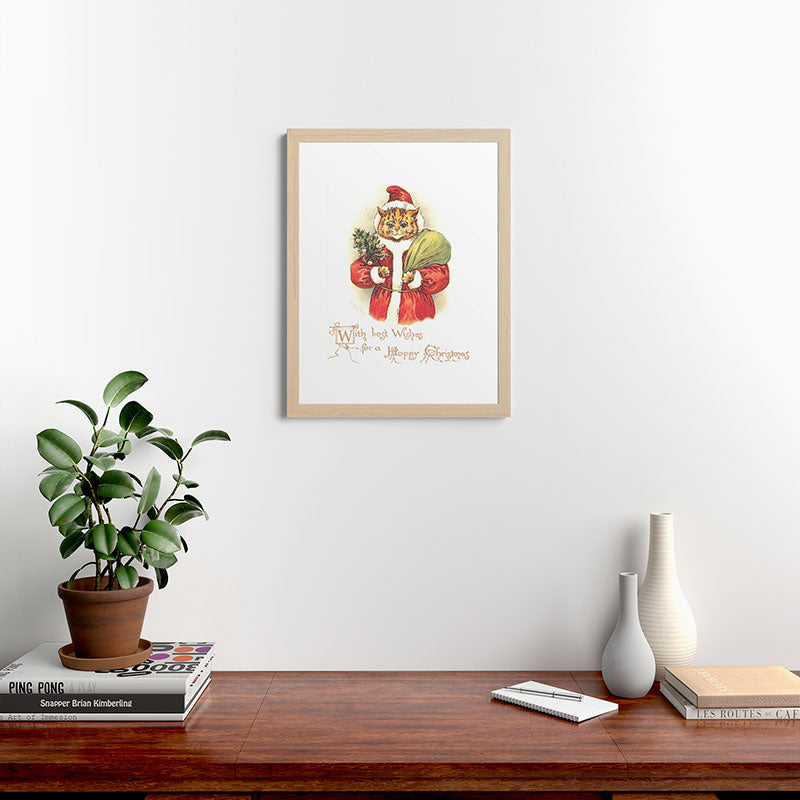 Father Christmas Cat' by Louis Wain Framed Art Print