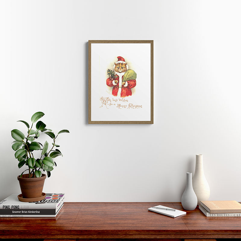 Father Christmas Cat' by Louis Wain Framed Art Print