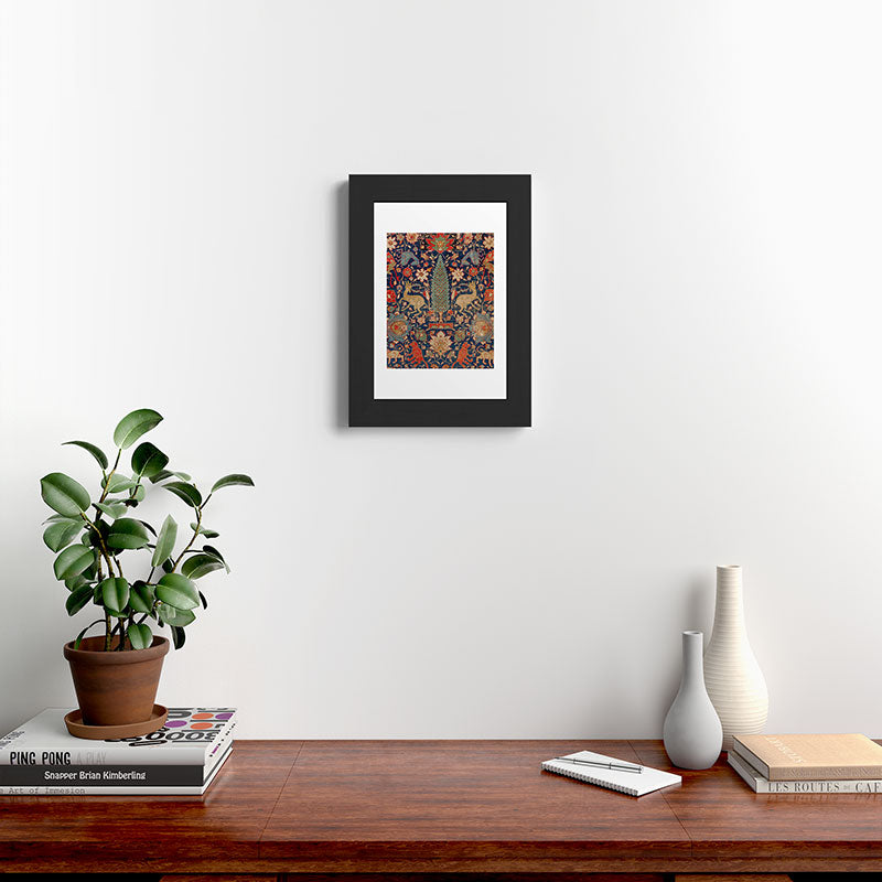 17th Century Persian Rug Print with Animals Framed Art Print