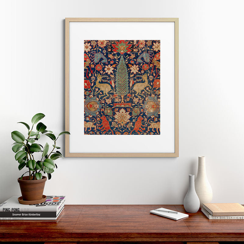17th Century Persian Rug Print with Animals Framed Art Print