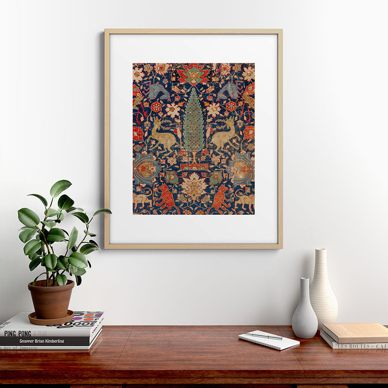 17th Century Persian Rug Print with Animals Framed Art Print