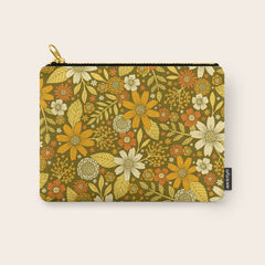 1970s Retro Flowers Pattern in Yellow, Orange & Olive Green Carry All Pouch
