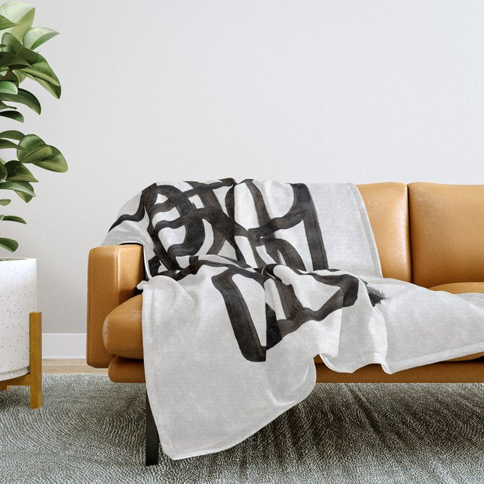 Writing On The Wall' Mid Century Modern Fun Abstract Shapes  Throw Blanket