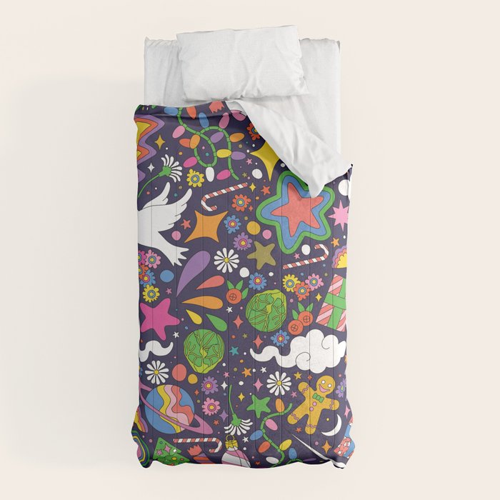 60s 70s psychedelic Modern Christmas Confetti Pattern Comforter