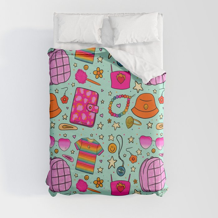 90's Things Print Duvet Cover