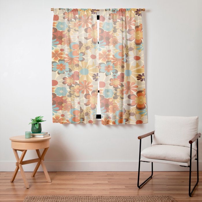 70's Retro Floral Patterned Prints Window Curtain