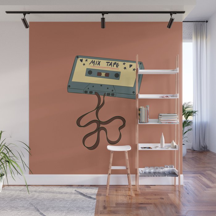 80s Vintage Cassette Mixed Tape  Wall Mural