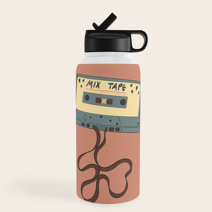 80s Vintage Cassette Mixed Tape  Water Bottle