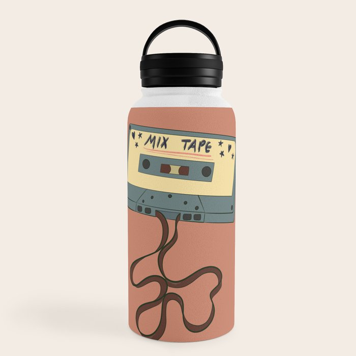 80s Vintage Cassette Mixed Tape  Water Bottle