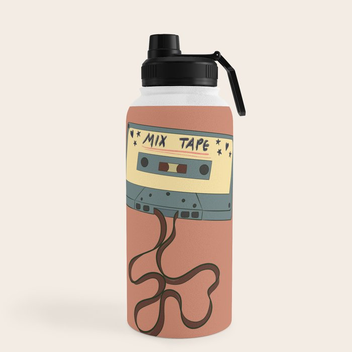 80s Vintage Cassette Mixed Tape  Water Bottle