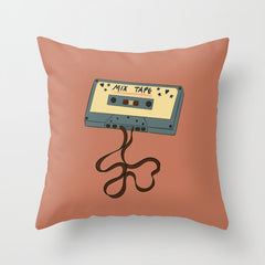 80s Vintage Cassette Mixed Tape  Throw Pillow