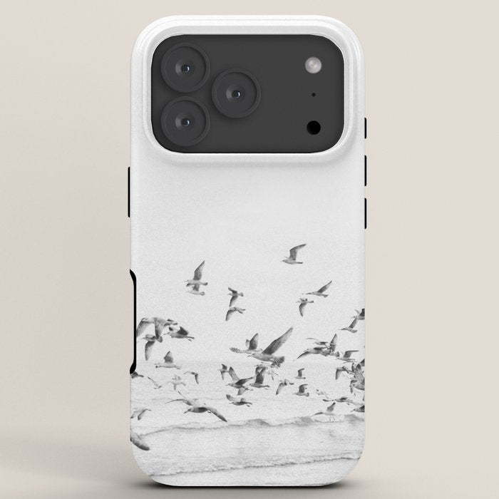 "Seagulls" | Coastal black and white photo | Film photography | Beach iPhone Case