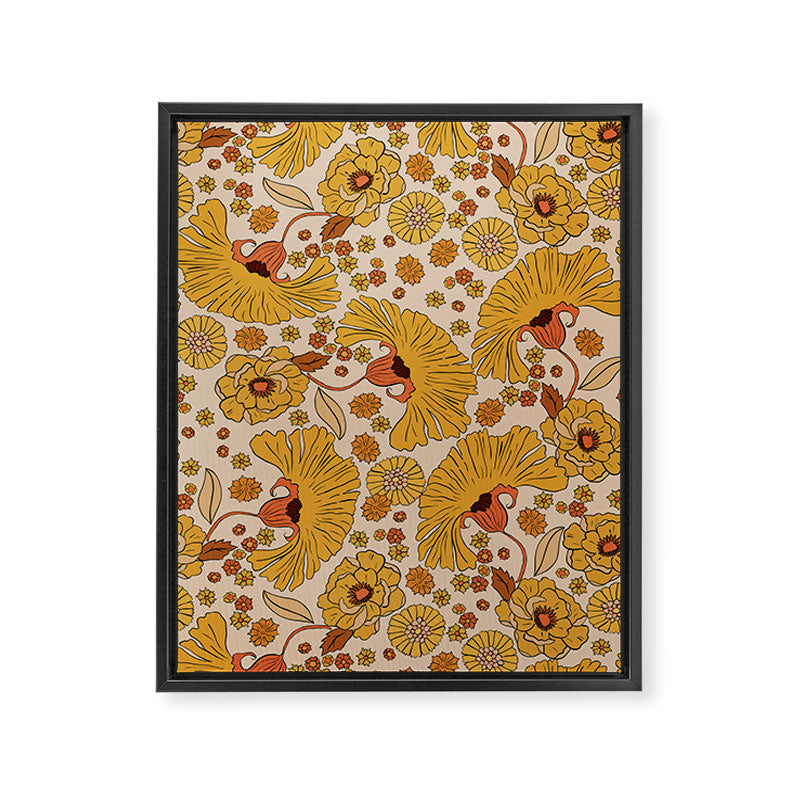 70s Floral Pattern Framed Canvas Print