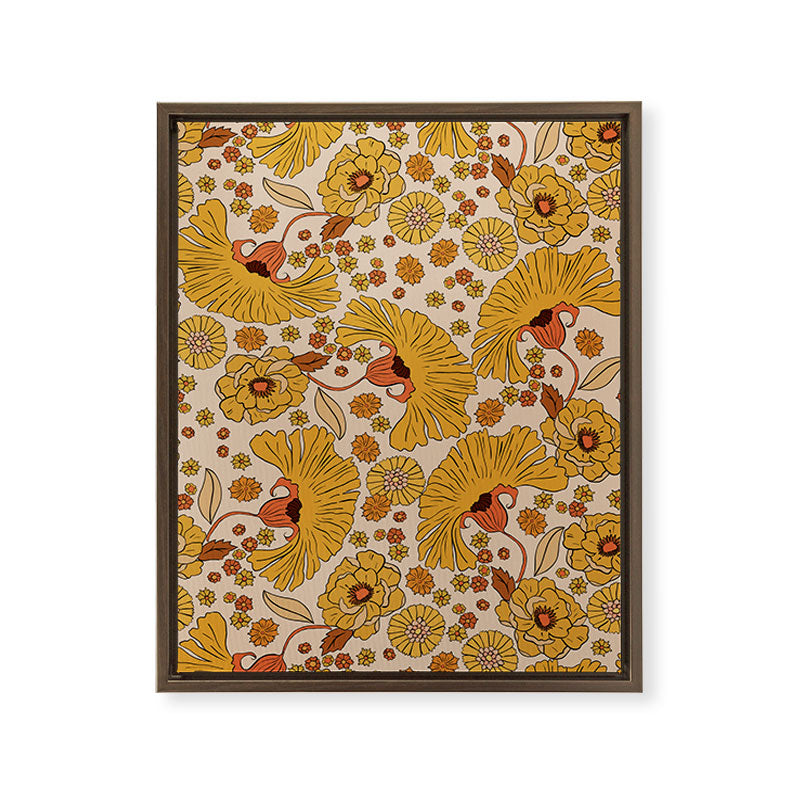 70s Floral Pattern Framed Canvas Print