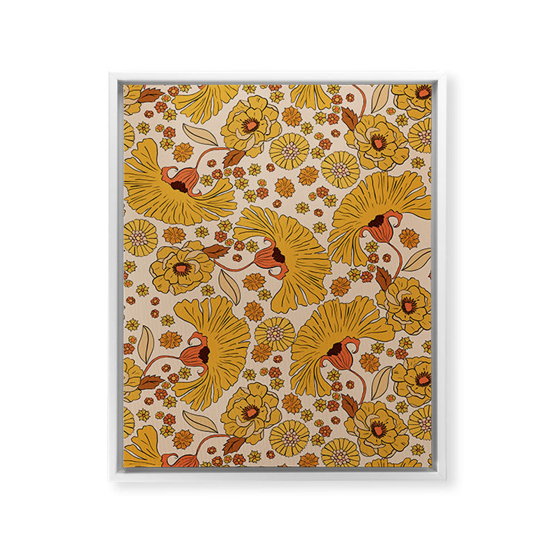 70s Floral Pattern Framed Canvas Print