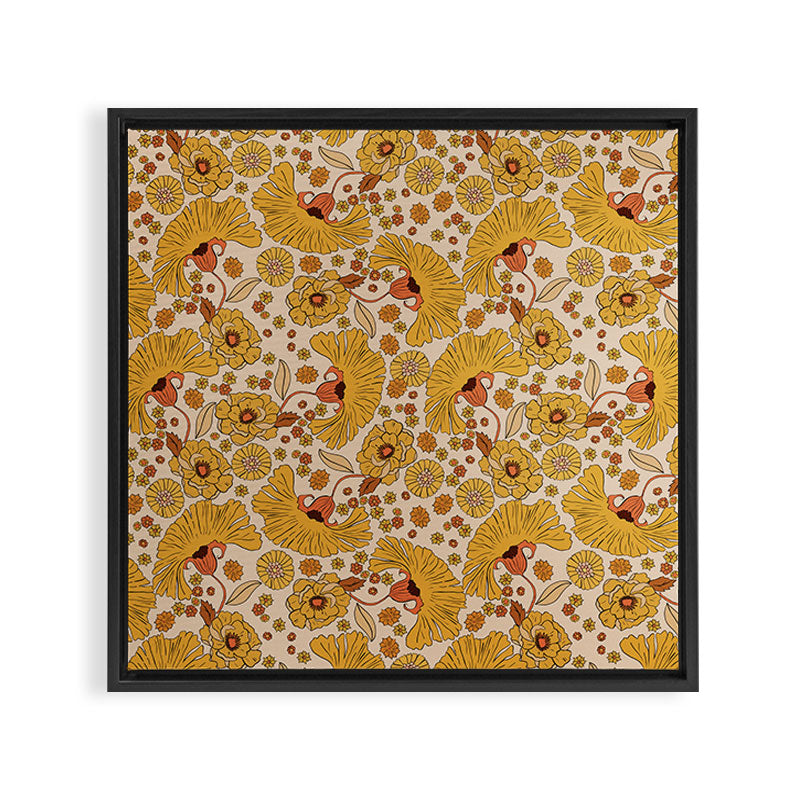 70s Floral Pattern Framed Canvas Print