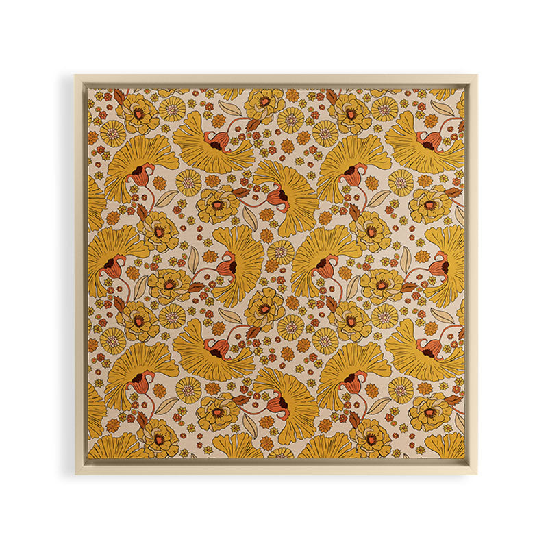 70s Floral Pattern Framed Canvas Print